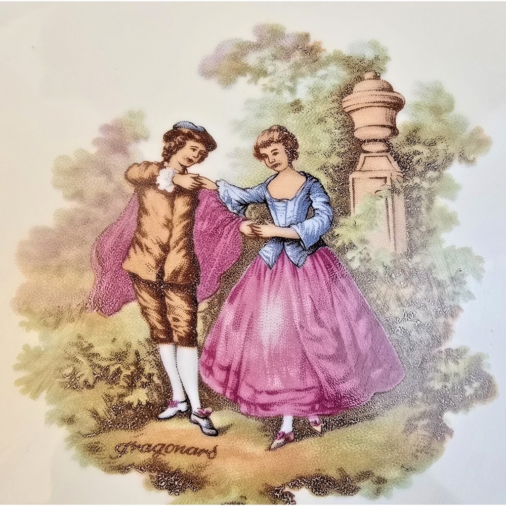 22 K Gold Trim L Parbus Bavaria Germany 2 Plates Fragonard courting couple 6.75" - Picture 5 of 10